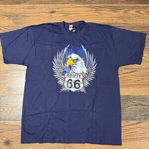 Vintage Quail Hollow Route 66 Eagle Graphic T-Shirt XL Blue USA Patriotic NOS